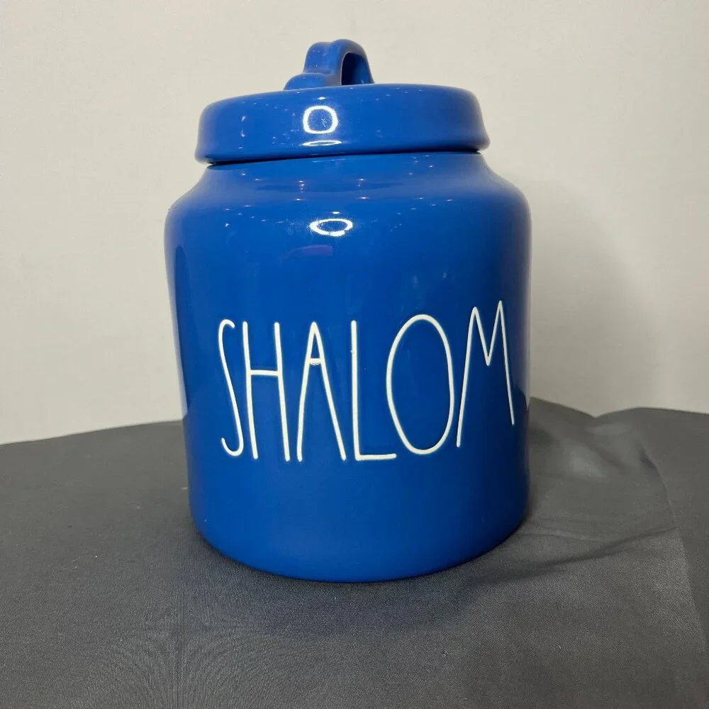 Rae Dunn Cookie Jar SHALOM Canister Hanukkah Artisan Collection 8 Inches - Picture 1 of 11